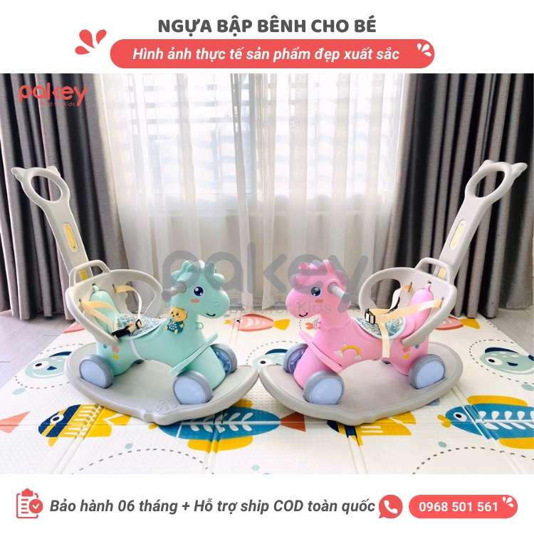 Ngựa bập bênh 3 in 1 có thể bập bênh, xe đẩy, chòi chân FULL nhạc đệm giá chắn an toàn