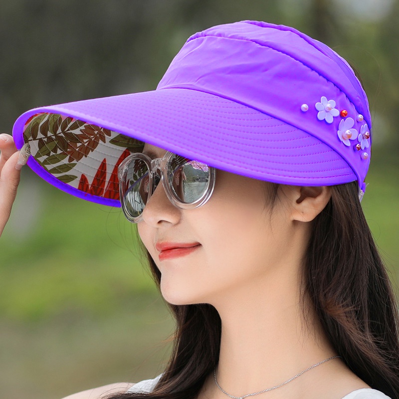 Mũ rộng vành có hạt ngọc chống nắng thời trang