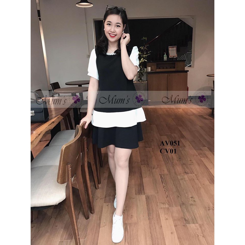 ÁO BẦU FREESHIP CHẤT voan đen pha trắng ren chữ A  viền cổ