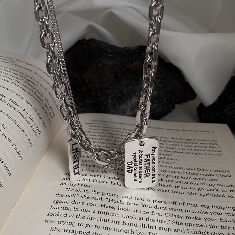 Vòng cổ hai lớp mặt hình vuông phong cách hip hop