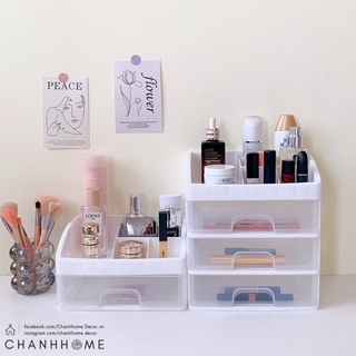 Kệ hộp nhựa đa năng 4 tầng 3 ngăn kéo trong suốt đựng mỹ phẩm + tặng sticker