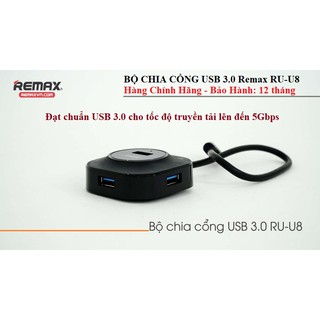 BỘ CHIA CỔNG USB 3.0 -Remax RU-U8 -Hàng Chính Hãng - Bảo Hành: 12 Tháng (01 đổi 01)