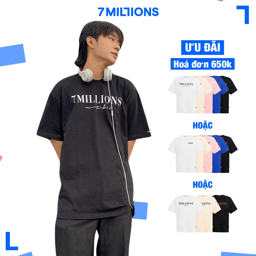 Áo Thun Unisex Cổ Tròn 7MILLIONS Basic 2.0 - Màu Đen - 100% Cotton 2 chiều - Form Oversize.