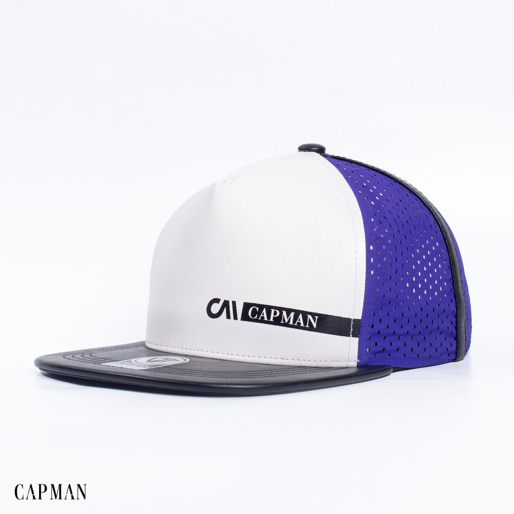 Mũ snapback CAPMAN chính hãng full box, nón lưỡi trai hiphop CM126 màu xanh trắng