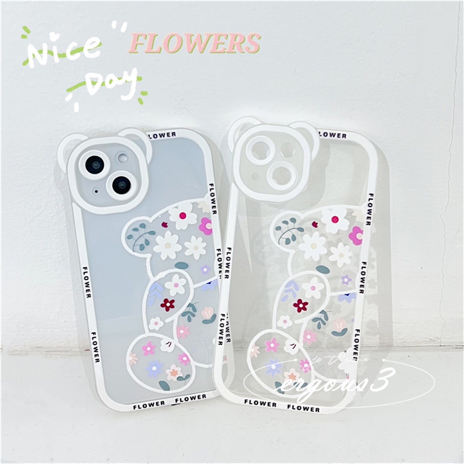 Ốp Điện Thoại Mềm Họa Tiết Hoa / Gấu Bảo Vệ Lens Cho iPhone 14 13 12 11 Pro Max SE2020 X XR Xs Max 7 8 6 6s Plus