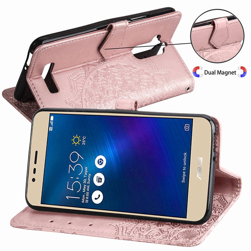 Ốp Bao Da Điện Thoại Nắp Lật Kèm Ví Đựng Thẻ Họa Tiết In Hoa Nổi 3d Cho Asus Zenfone 3 Max Zc520tl Vỏ