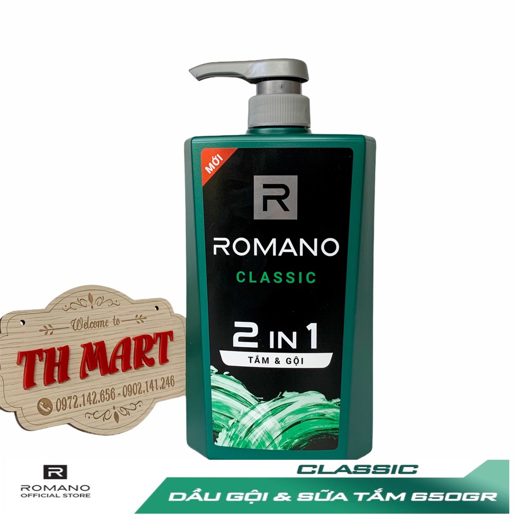 dầu gội Romano tóc chắc khỏe, tắm và gội , sữa tắm Chai 650g Tặng Dầu Gội 150