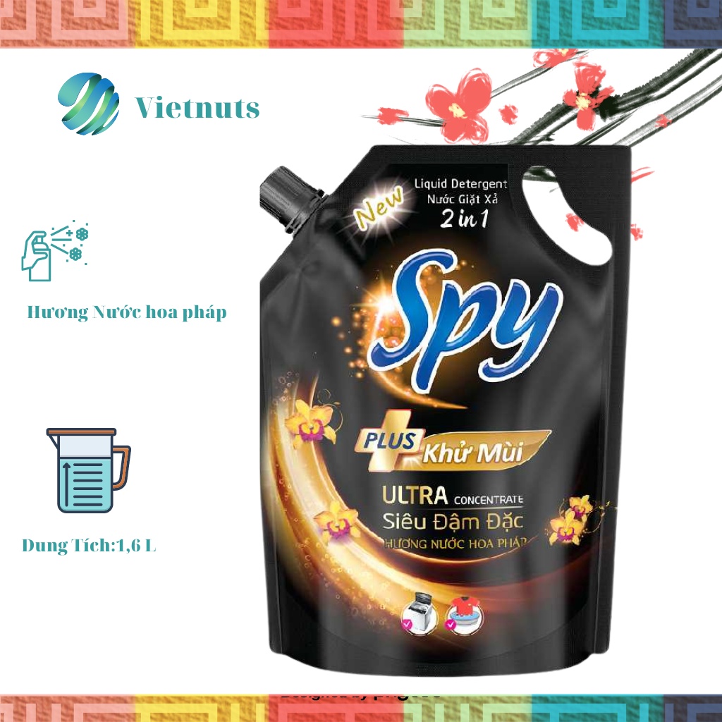 NƯỚC GIẶT XẢ 2 TRONG 1 SPY PLUS DIỆT KHUẨN KHỦ MÙI , HƯƠNG NƯỚC HOA PHÁP, 2 MẦU VANG TÍM.