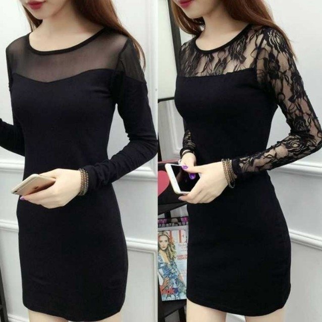 Đầm Tay Dài Cổ Tròn Phối Ren Dáng Ôm Thời Trang Xuân Thu Cho Nữ | BigBuy360 - bigbuy360.vn