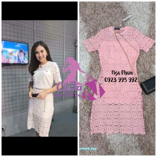 Váy ren hồng dáng bút chì BTV MAI NGỌC