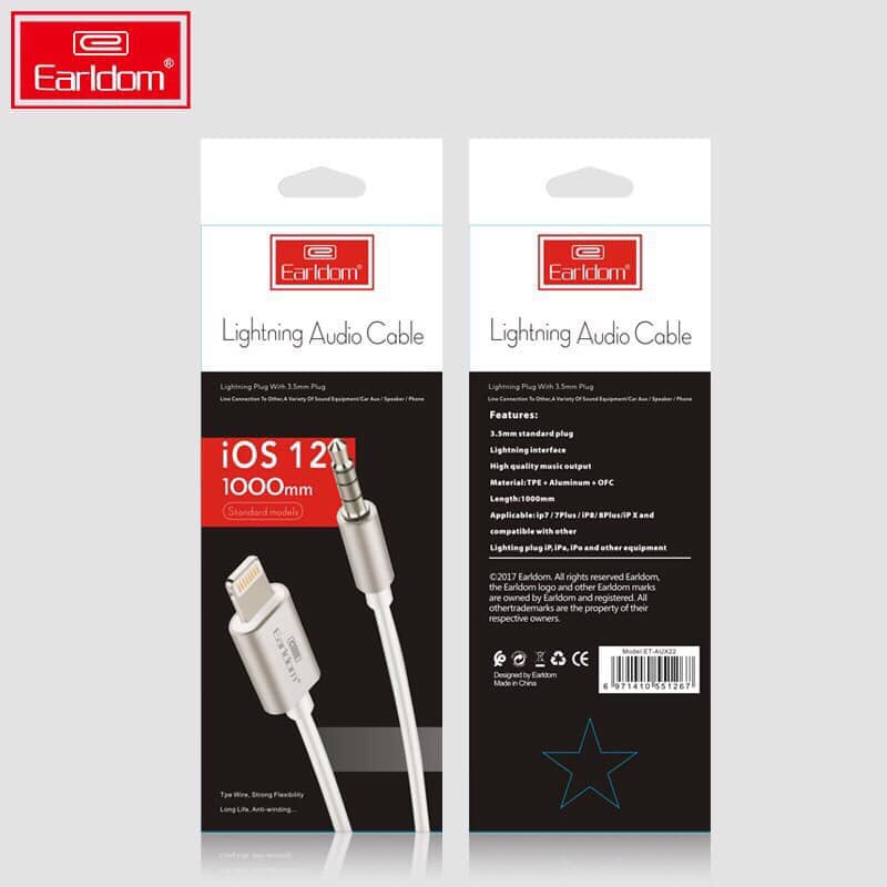 Dây Cáp Chuyển Đổi Lightning Sang 3.5mm Earldom AUX22  - Hàng Chính Hãng