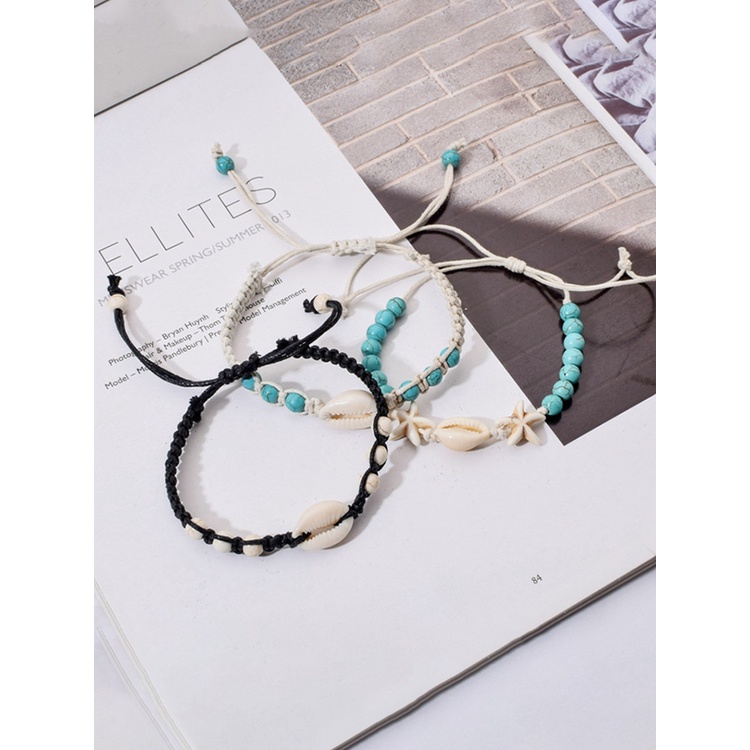 Vòng Tay Chuỗi Hạt Đá Vỏ Sò Tự Nhiên Handmade Đơn Giản Có Thể Điều Chỉnh