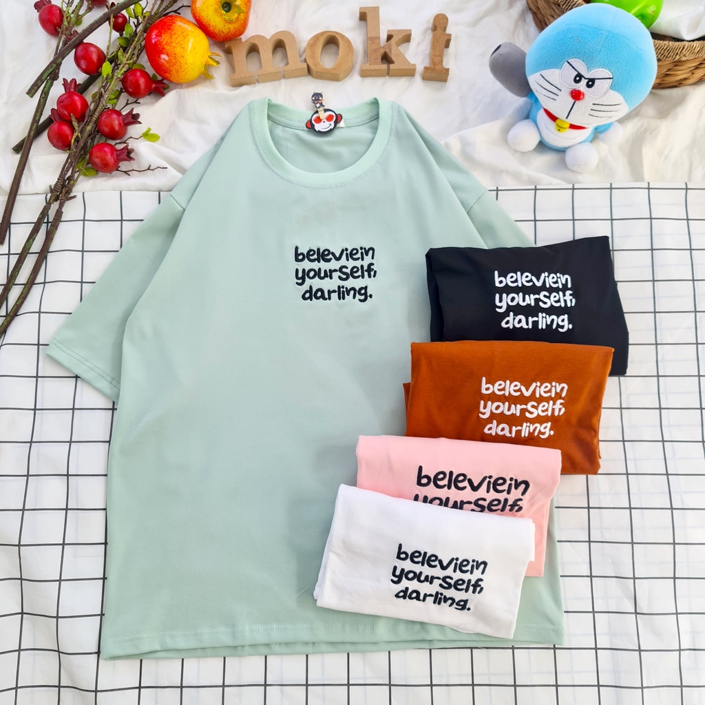 Áo phông áo thun nam nữ tay lỡ from rộng freesize chất cotton thoáng mát in hình thêu chữ belev MOKISHOP