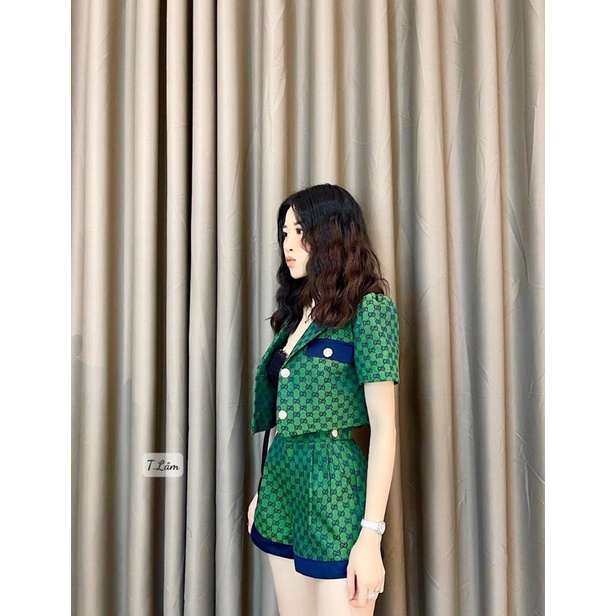 Set áo vest lửng quần sooc gucci