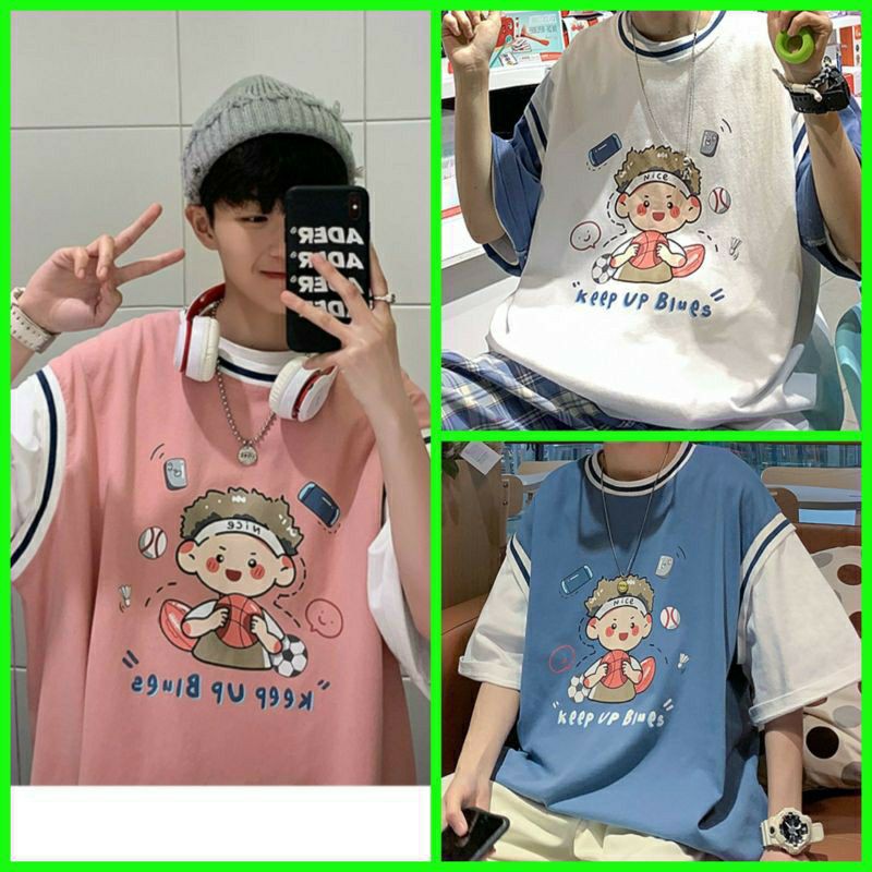 Áo thun bóng rổ nam nữ unisex/Áo phối tay lỡ hình cậu bé
