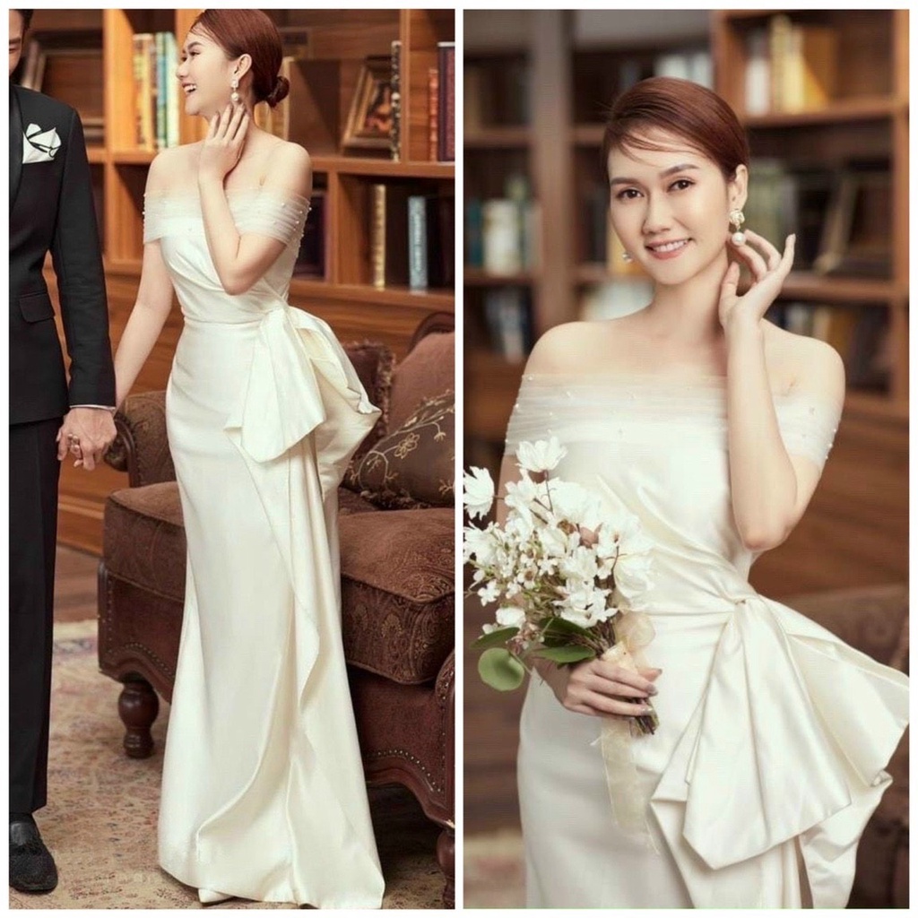 Đầm maxi body mặc cưới đi bàn nhẹ nhàng kèm bẹt vai rời TRIPBLE T DRESS - size S/M/L - MS208Y