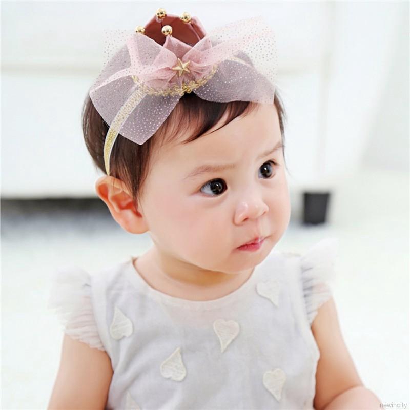 Cài tóc hình vương miện phối ren đính hoa kiểu công chúa cho bé gái