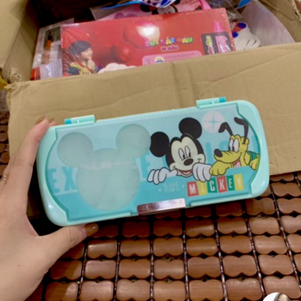 [Ảnh Thật] Hộp Bút hình Mickey, Hộp đựng bút kèm Bộ Thước hình, eke, đo độ - (83088)