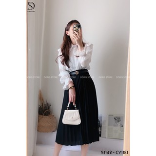 Áo lụa ánh sơ mi cổ cách điệu DORIS S1142 A