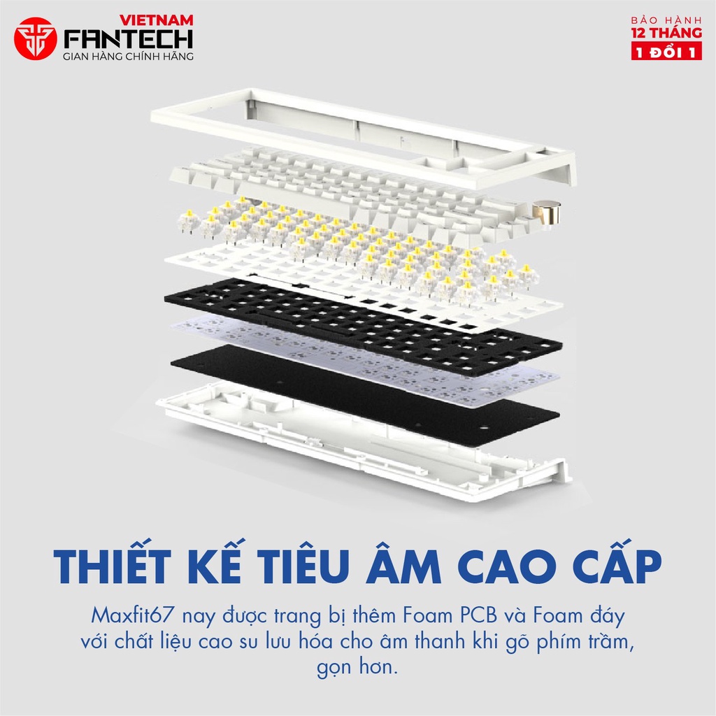 Bàn phím cơ custom FANTECH MK858 MAXFIT67 LED RGB Tháo lắp hotswap - Switch Gateron CAP milky yellow