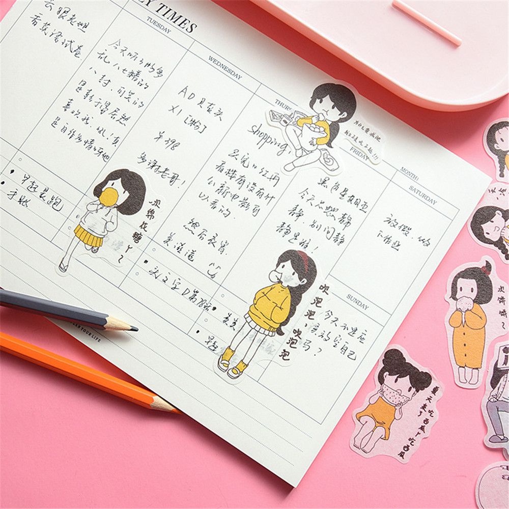 Combo 40 miếng sticker dán sổ Cute girls dùng dán trang trí sketchbook/ tập vở/ nhật ký - VP084