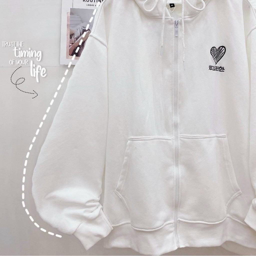 Áo hoddie form rộng thêu Tim màu trắng unisex nam nữ | BigBuy360 - bigbuy360.vn