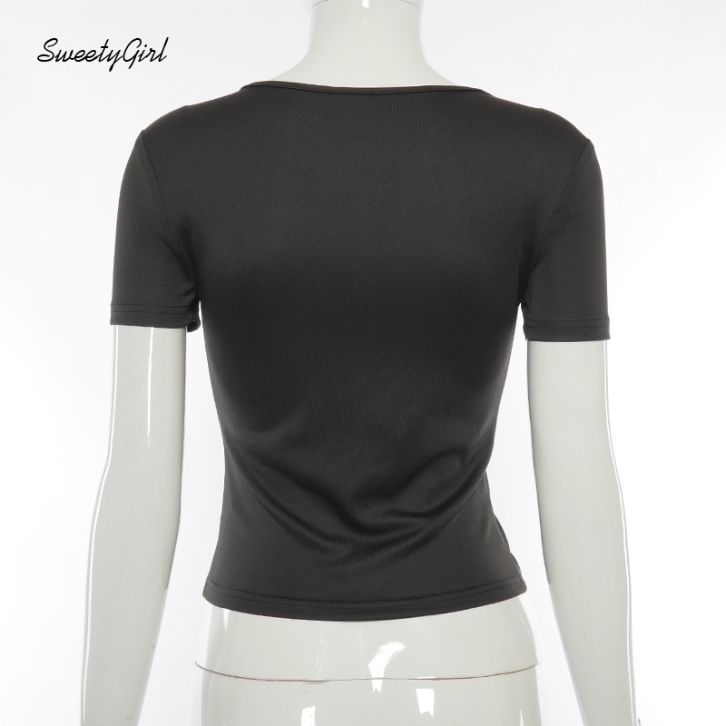 Áo Croptop Cổ Vuông Tay Ngắn Màu Trơn Dáng Ôm Phối Dây Rút Thời Trang Cho Nữ