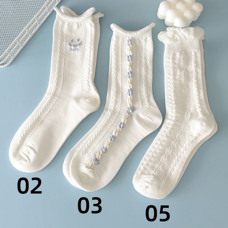 Vớ hoạt hình dễ thương Tất cổ cao vớ cổ cao nữ trắng vải cotton co giãn thời trang Hàn Quốc