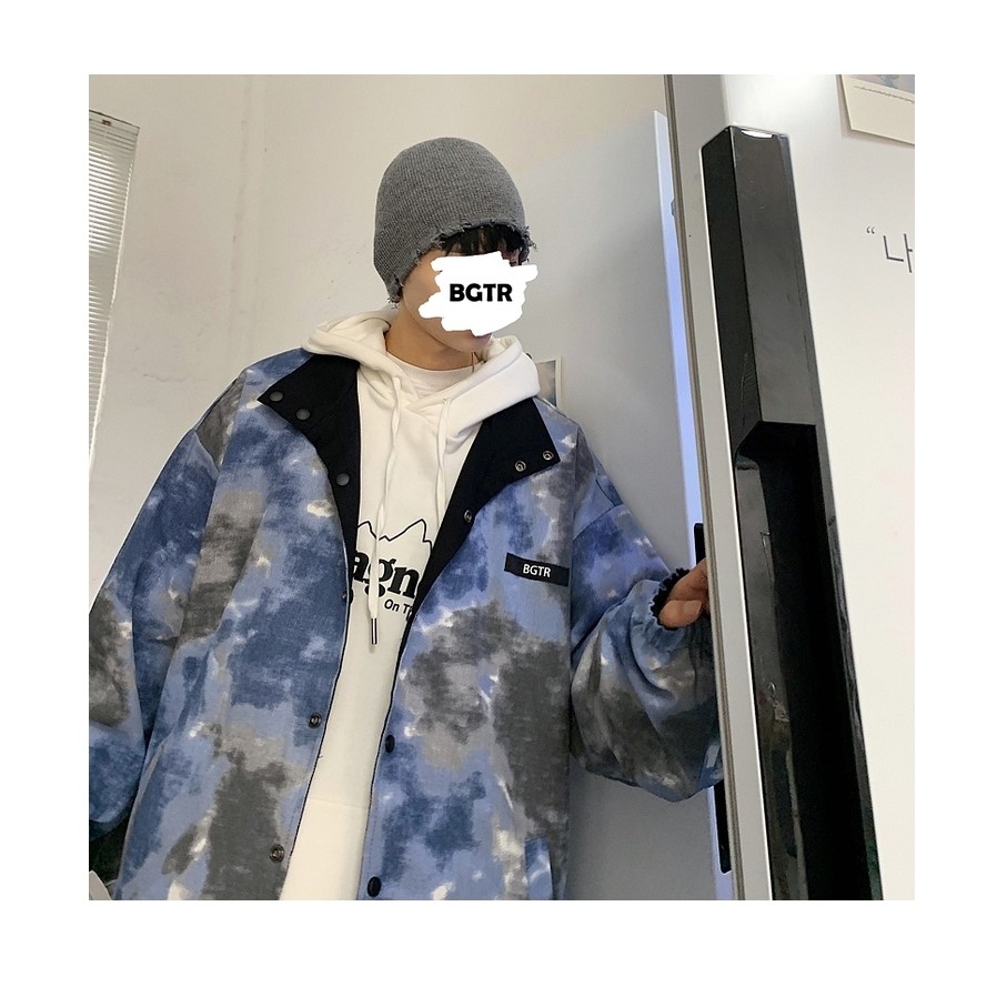 Áo khoác nam dáng rộng, áo bomber nam 2 mặt phối màu loang thời trang unisex 2021