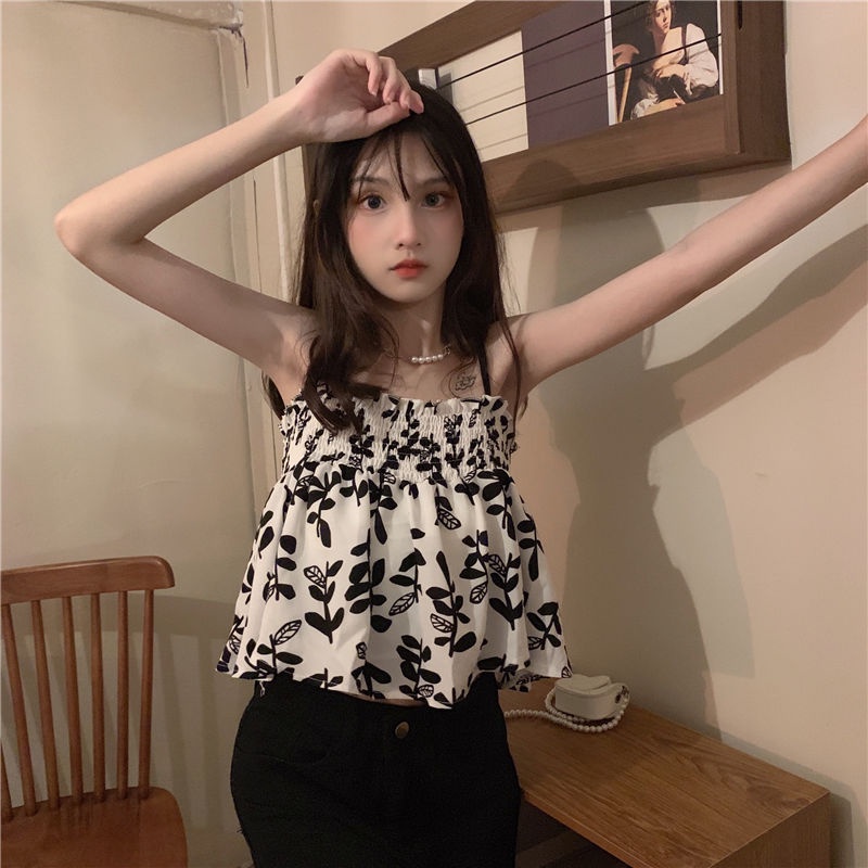 Áo Hai Dây Dáng Ngắn In Họa Tiết Hoa Nhí Xinh Xắn Thời Trang Kiểu Pháp Cho Nữ