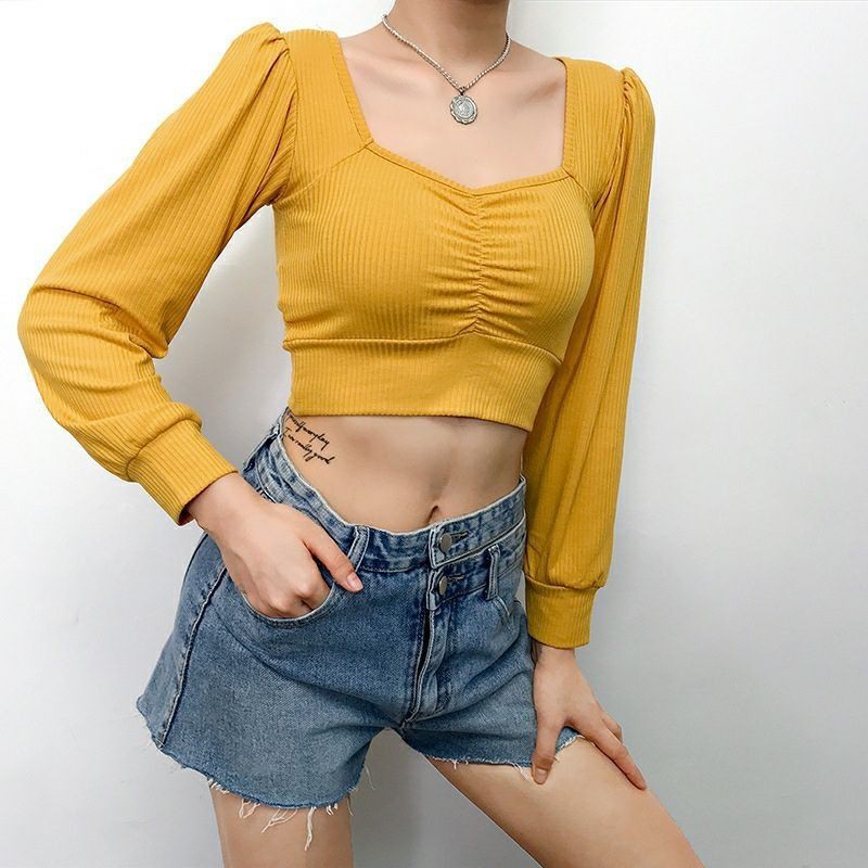 (Freeship)Áo crop top borip nhún ngực tay phồng siêu xinh | BigBuy360 - bigbuy360.vn