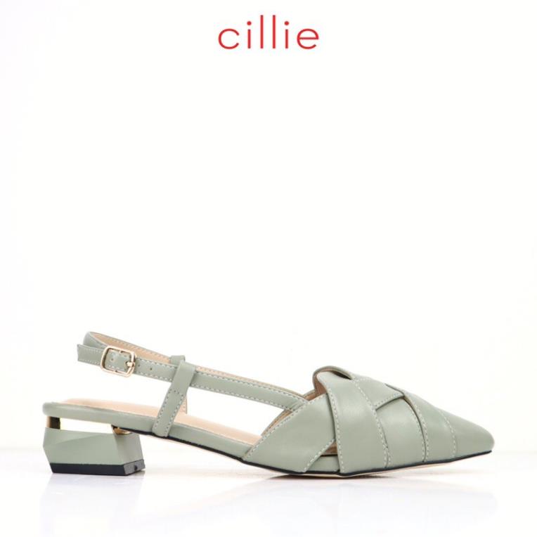 Giày sandal nữ kiểu dáng rọ mới lạ hở hậu phối gót kim loại cao 3cm đi làm đi học dạo phố Cillie 1074 hk