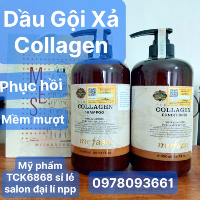 [HÀNG CHÍNH HÃNG] Dầu Gội Xả Collagen Mefaso Phục hồi tóc mềm mượt 850mlx2