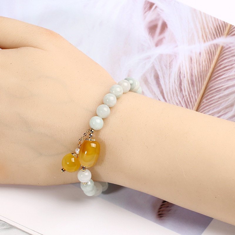 Vòng đeo tay chuỗi hạt đá mã não tự nhiên 14K dành cho nữ
