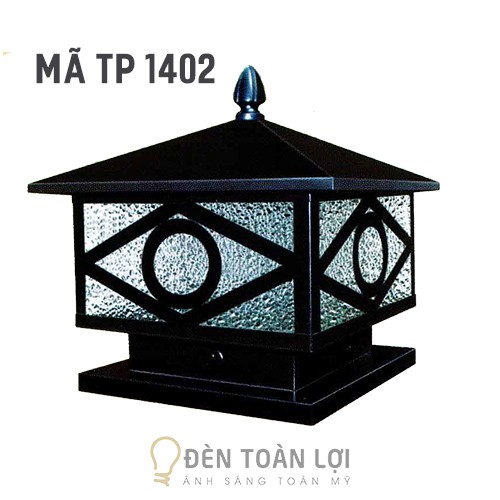 Đèn Trụ: Mẫu đèn trụ cổng vuông TP1402 vỏ đen chất liệu hợp kim tĩnh điện