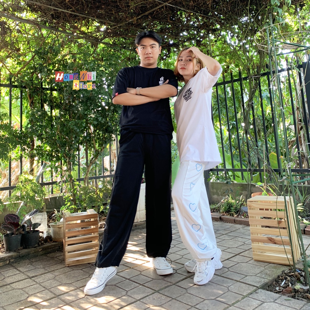 Quần Jogger Line Trái Tim Ulzzang Unisex Jogger Phối Sọc In Hình Dây Rút Lai Ống Rộng - MM