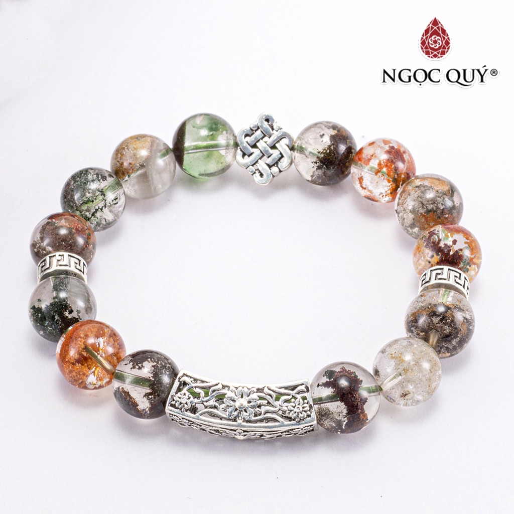 Vòng TA ưu linh đa sắc phối charm kết đồng tâm bạc - Ngọc Quý