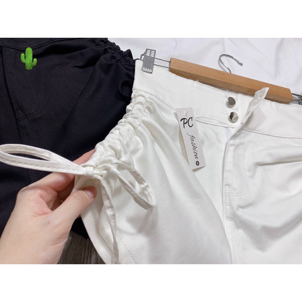 Quần short kaki pc nữ kiểu lưng cao 2 nút rút dây 2 bên sexy