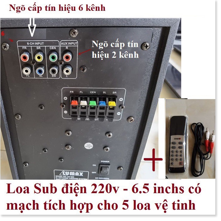 Sub điện 5.1 có 5 cổng kết nối với loa vệ tinh