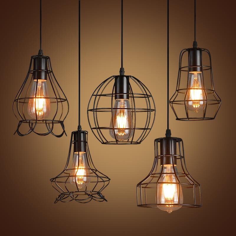 Đèn thả trang trí rọ sắt đơn giản