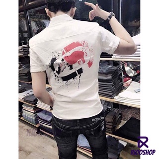 [XẢ KHO] Áo sơ mi nam nữ tay ngắn trắng và đen họa tiết ECK RSM003