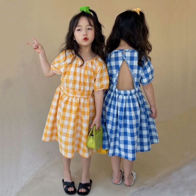 Hàng Mới Về Đầm Công Chúa Một Mảnh Dáng Rộng Họa Tiết Caro Phong Cách Hàn Quốc Thời Trang Mùa Hè Cho Bé Gái 3-8 Tuổi
