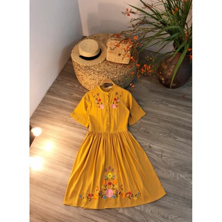 Đầm xòe Cati thêu hoa chất lụa cao cấp