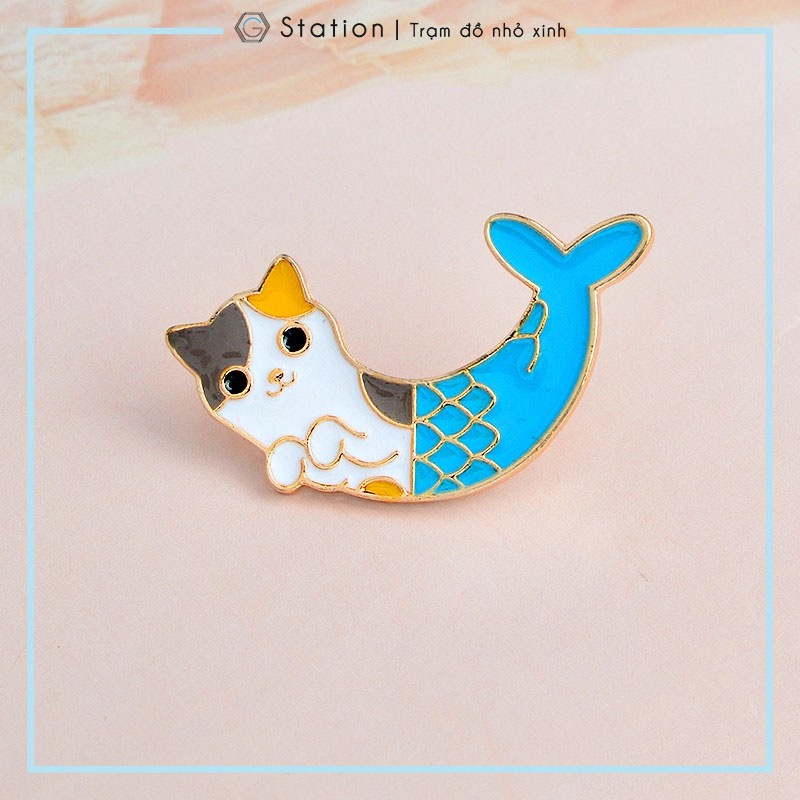 Pin cài áo mỹ mèo ngư đuôi cá cute - GC059