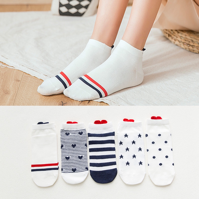 Đôi vớ cotton in họa tiết trái tim dễ thương xinh xắn cho nữ