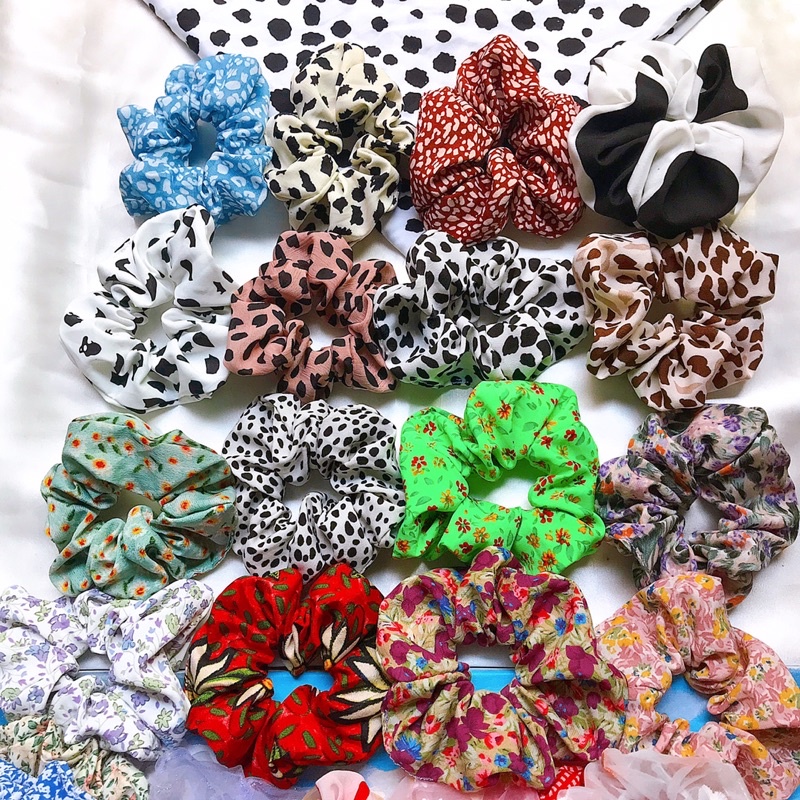 Sỉ 100dây cột tóc hoạ tiết bò sữa,beo,hoa nhí nhiều mẫu cute cho nữ-Tặng 10 dây cột tóc