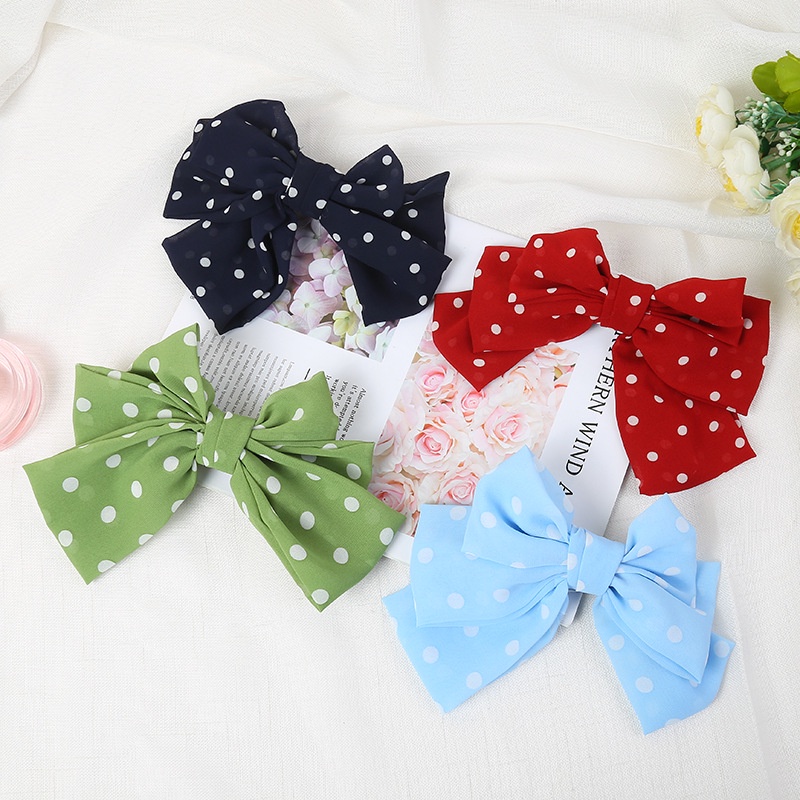 Kẹp tóc nơ lớn in họa tiết phong cách Hàn Quốc thời trang