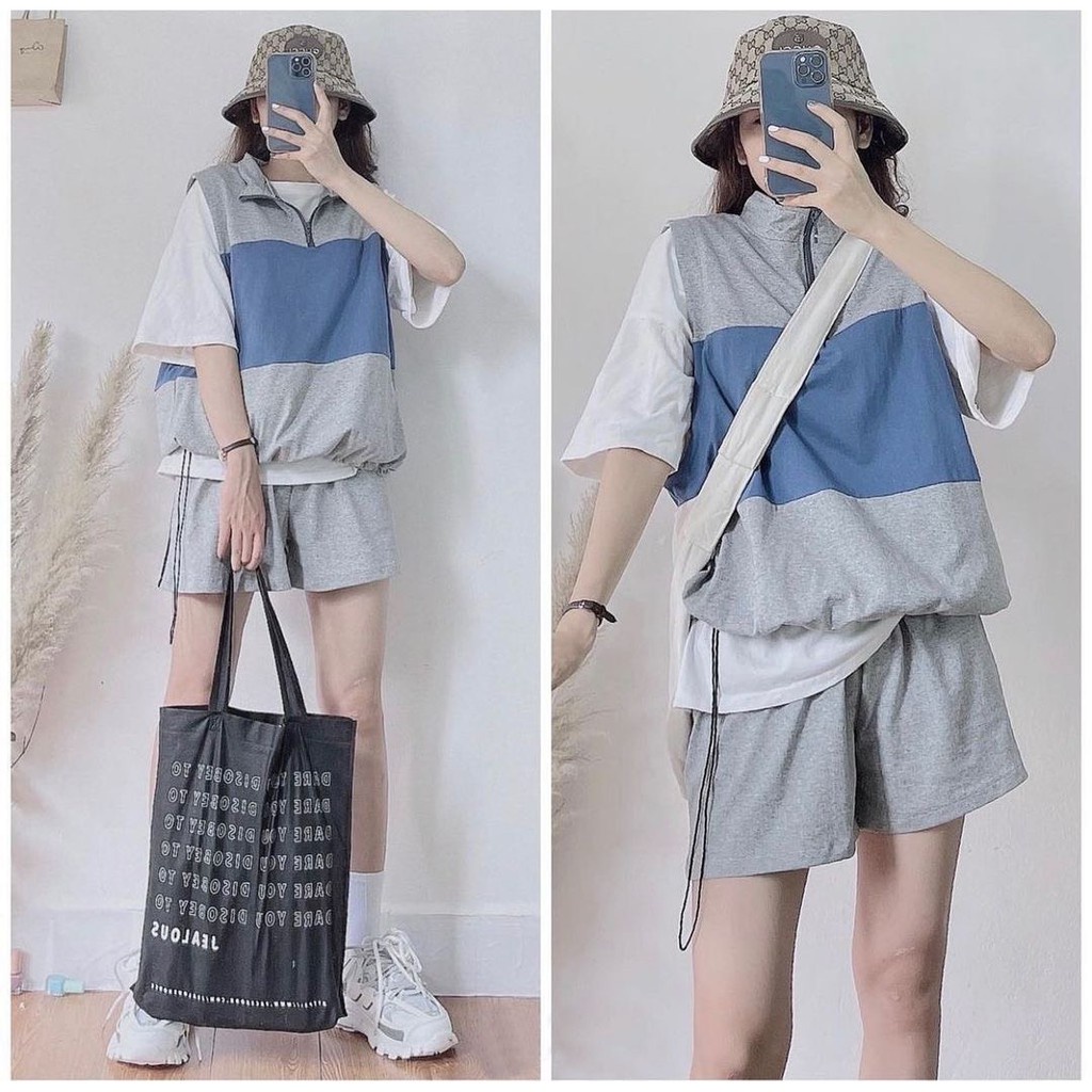 Bộ tanktop can phối 3 màu RUBY HOUSE86 khóa cổ, rút eo gồn Áo và Quần HÀNG ĐẸP FROM RỘNG HOT HIT