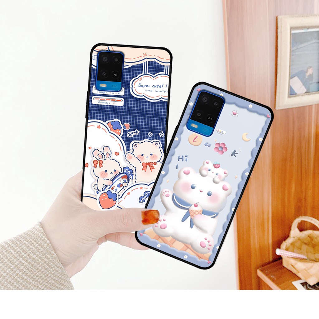 Ốp lưng Oppo A54 - Oppo A55 in hình caro gấu thỏ dễ thương
