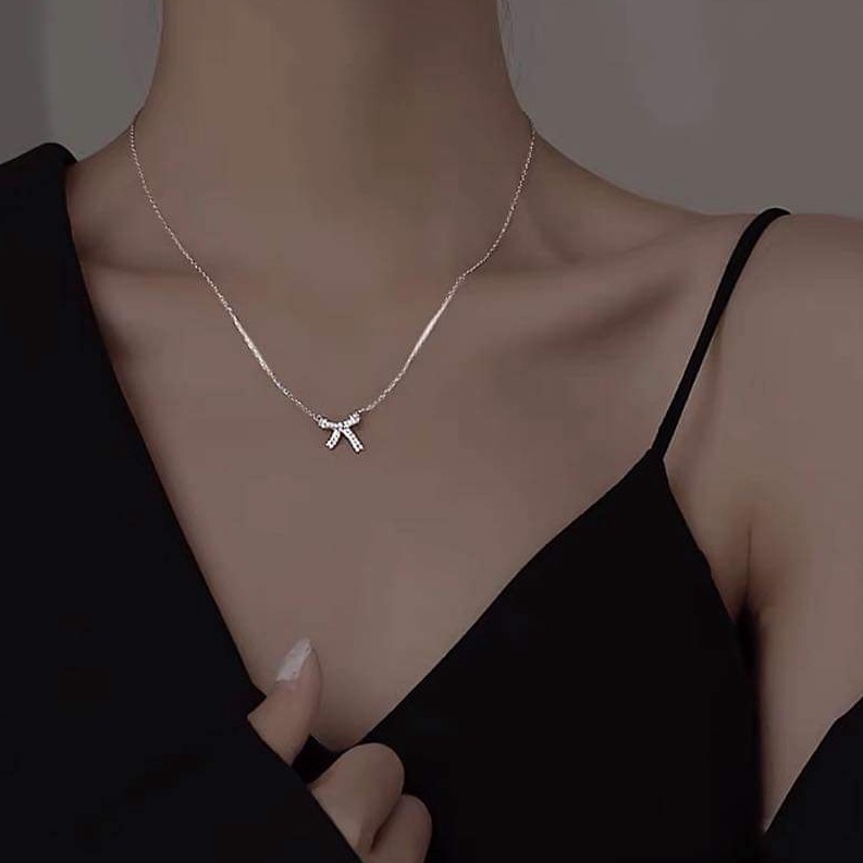 Dây chuyền bạc Dây mặt Nơ nhỏ nạm đá xinh Van Jewelry V10762